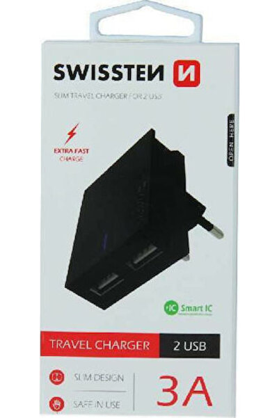 SWISSTEN Încărcător fără cablu cu 2 porturi USB-A, 23W Quick Charge 3.0, Negr...