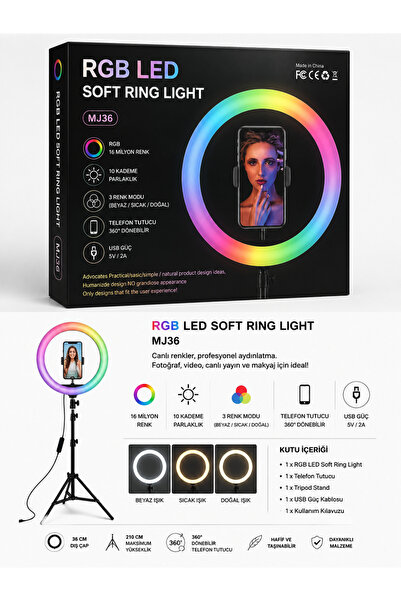 thekam 36 cm Rgb Led Ring Light Selfie Light with Tripod Stand Phone Holder f...