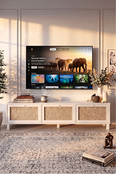 Robin Home Arizona Tv Ünitesi Sehpası Ahşap Ayaklı 3 Ahşap Jüt Kapaklı 180cm ...