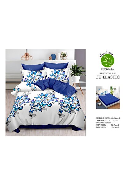 naniland.ro Lenjerie de Pat Bumbac Satinat 2 Persoane 6 Piese cu Elastic 180x...