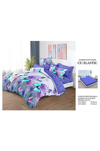 naniland.ro Lenjerie de Pat Bumbac Satinat 2 Persoane 6 Piese cu Elastic 180x...