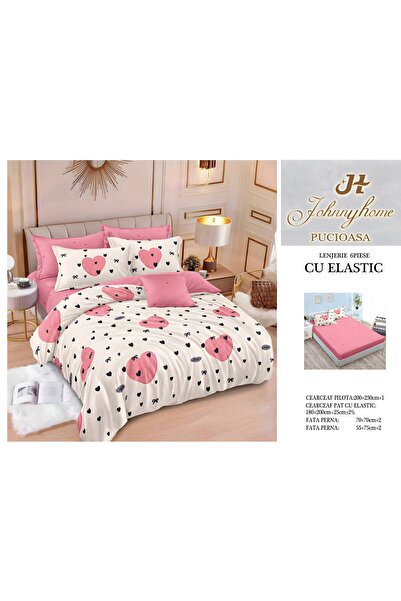 naniland.ro Lenjerie de Pat Bumbac Satinat 2 Persoane 6 Piese cu Elastic 180x...