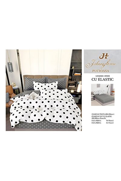 naniland.ro Lenjerie de Pat Bumbac Satinat 2 Persoane 6 Piese cu Elastic 180x...