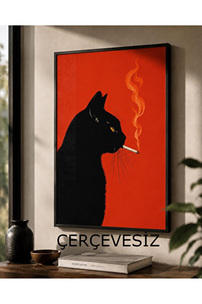 fingerjewerly Sigara İçen Siyah Patron Kedi Poster Eklektik Sanat - Tablo Ölç...