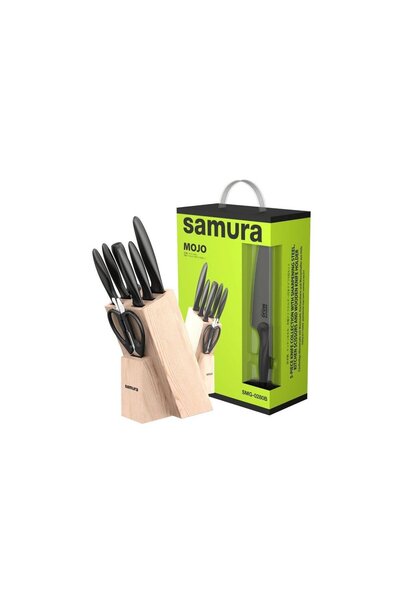 Samura Set de 5 cutite de bucatarie Mojo, otel japonez AUS-8, bloc din lemn
