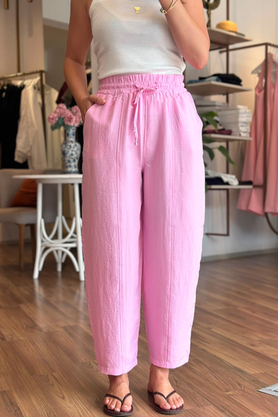 Unique Boutique Pink Tensel Fabric Ankle-Length Pants with Elastic Waist