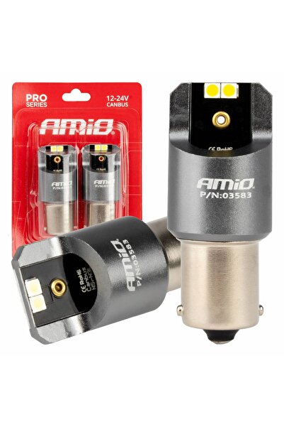 AMIO Becuri LED CANBUS seria PRO BA15S P21W 4x3030 SMD albe 6000K 12V 24V, fă...