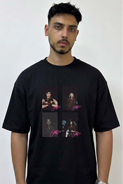 Anetos Cardi B_47 Design Printed Oversize Black T-Shirt