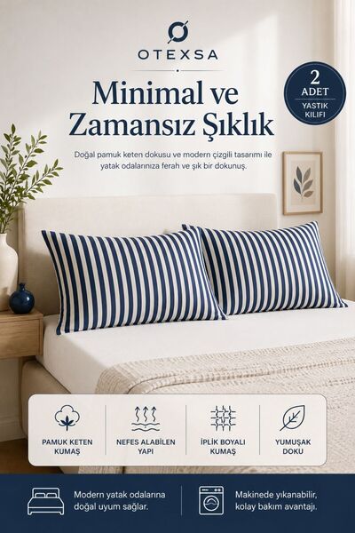 OTEXSA غطاء وسادة مخطط من القطن والكتان مقاس 50x70 سم، طقم غطاء وسادة باللون ...