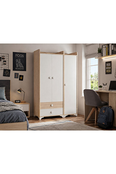 Moonra Home 3 Kapaklı Gardrop 2+1 Genç Odası Dolabı