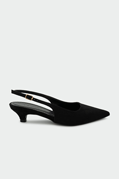 LAMİNTA Clint Buckle Pointed Toe Women's Black Suede Heeled Shoes