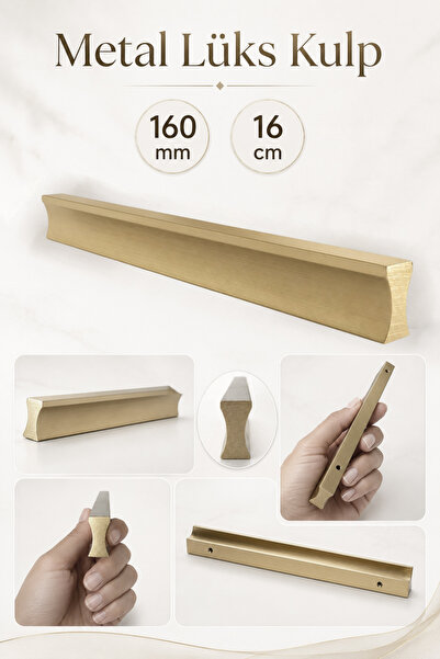 Badem10 Özen 160 mm 16 cm Düz Mat Sarı Metal Mobilya Kulpu Uzun Çekmece Dolap...