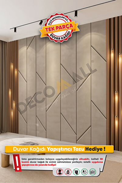 DECOMALL (TV-3) TV Arkası Duvar Kağıdı Tek Parça 3D Çita Mermer Görünümlü Sal...