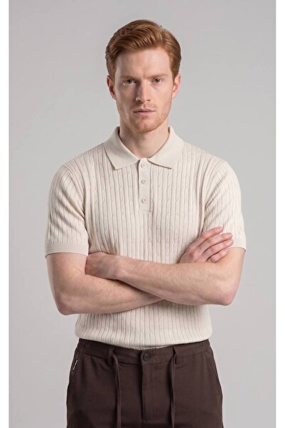 RosePearl Men's Braided Knitwear Polo Neck T-Shirt