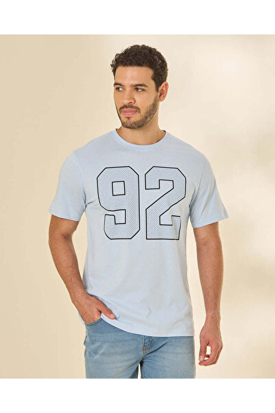 REDTAG Men Sky Blue Graphic T-Shirt