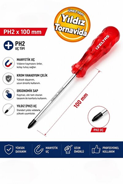 İzeltaş İZL6100 Kraft Seri 6x100 Yıldız Uçlu Tornavida Kraft Seri Yıldız Torn...