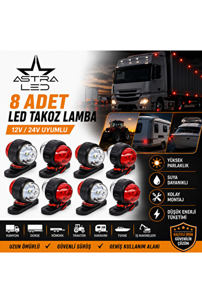 ASTRA LED MİNİ TAKOZ KÖŞE AYDINLATMA LED LAMBA KÜÇÜK 12 V-24 V 8 ADET KIRMIZI...