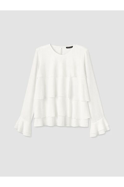 LC Waikiki Lcw Modest White Crew Neck Layered Blouse