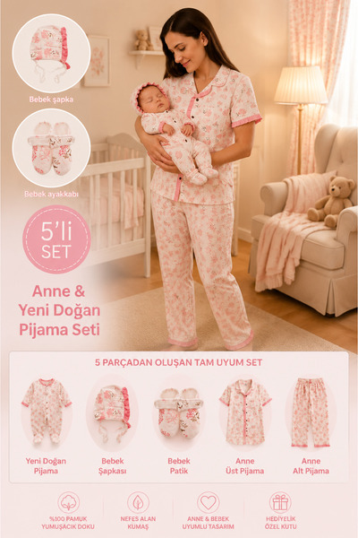 ELITE by Seba Newborn 5-Piece Mother-Baby Combination Pajama Set – Jumpsuit, ...