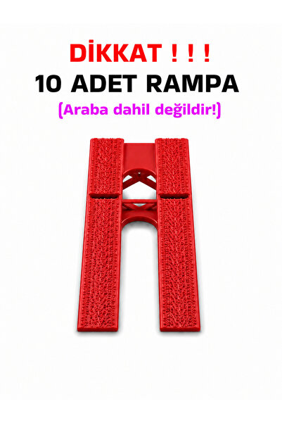 Tech Trade 1:64 Ölçek Araba Rampası - Kırmızı - Lastik İzli - 10 Adet