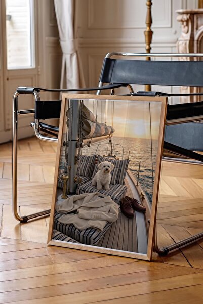 Postifull Dog and Sailboat Poster, Wooden Framed Poster, Old Money Series, No...
