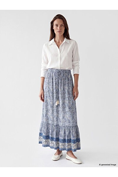 LC Waikiki Lcw grace blue elastic waist floral skirt