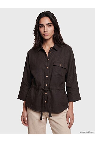 LC Waikiki Lcw Vision Brown Lace-Up Waist Linen Blend Women's Shirt