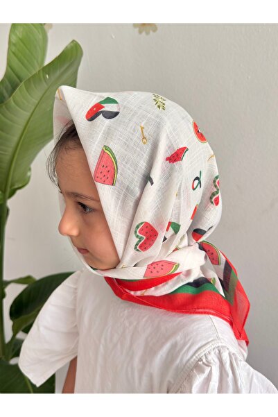 Toka Kutum Kids Store Karpuzlu Kız Çocukları İçin Pamuk Başörtüsü Eşarp Terav...