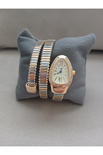JAMMY JEWERLY Yılan Model Gold & Gümüş Renk Esnek Kordon Damla Kasa Kadın Kol...