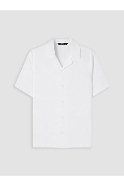 LC Waikiki Λευκό ανδρικό πουκάμισο Loose Fit Resort Collar Muslin