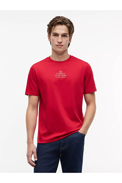 Tommy Hilfiger Erkek Normal Kalıp Yuvarlak Yakalı Logo Baskılı Pamuklu Kısa K...