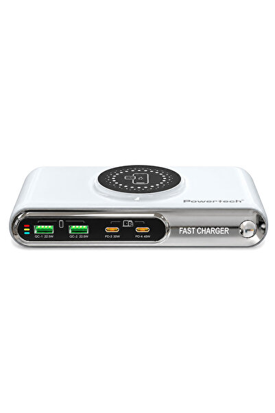 POWERTECH σταθμός φόρτισης PT-1624, 2x USB/2x USB-C/wireless, 72W, λευκός