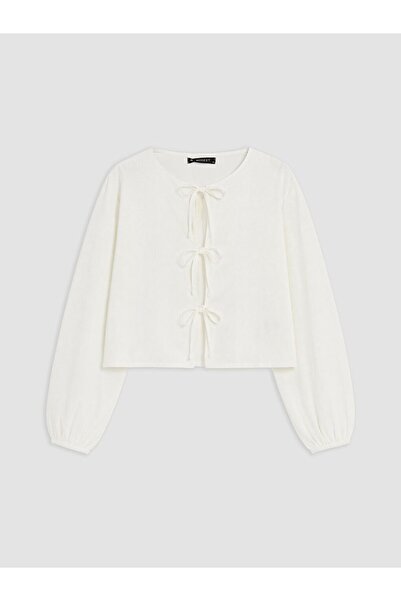 LC Waikiki Lcw Modest White Blouse with Tie Detail, 100% Cotton