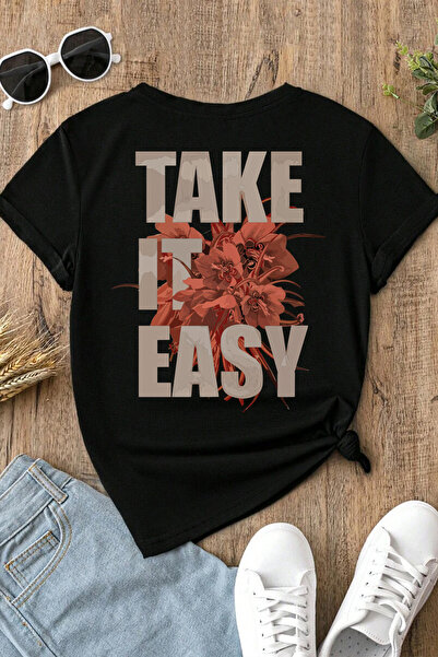 Spoyi Take It Easy Design 100% Cotton Half Oversize Black T-Xlhirt