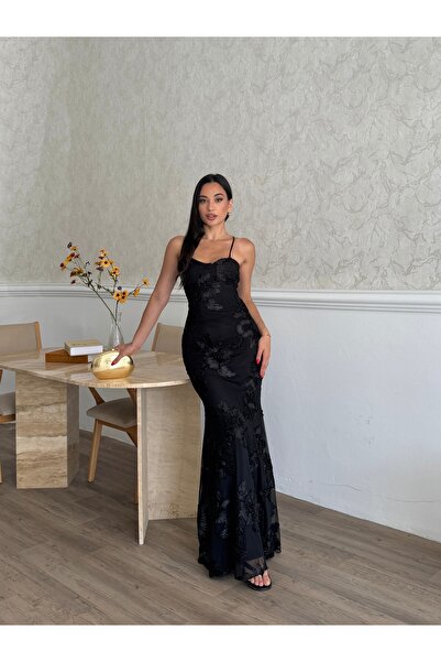 zoezoe Lion Collection Askılı Çiçek İşlemeli Tül Elbise
