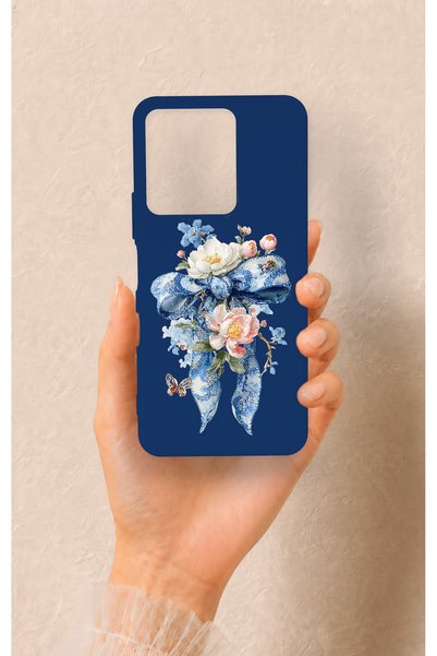 Vip Case Vivo Y35 Compatible Blue Ribbon Flower Pattern Silicone Case