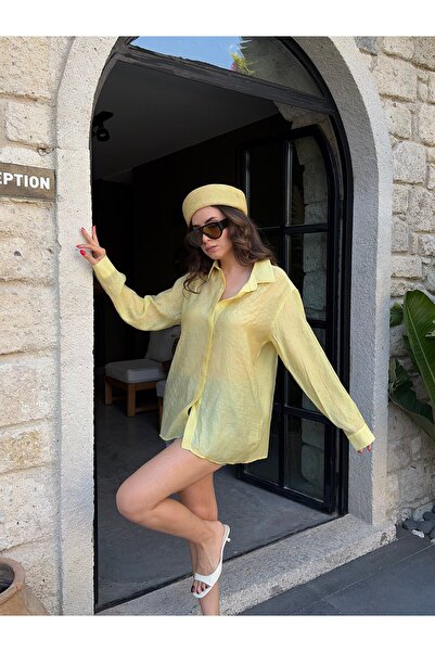 minaaise Women's Oil Green Glitter Oversize Shirt 31020