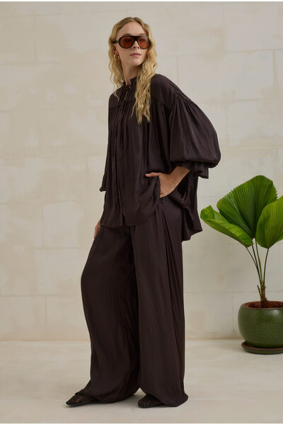 HEQA Drawstring Sleeve Detailed Suit Bitter Brown