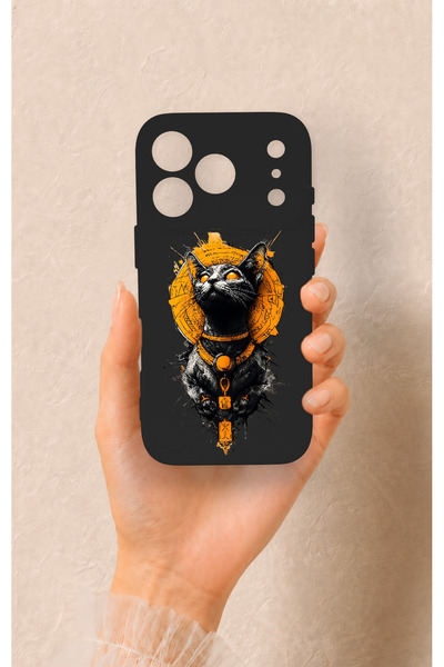 Vip Case iPhone 17 Pro Uyumlu Mısırlı Kedi Tanrısı Desenli Silikon Kılıf