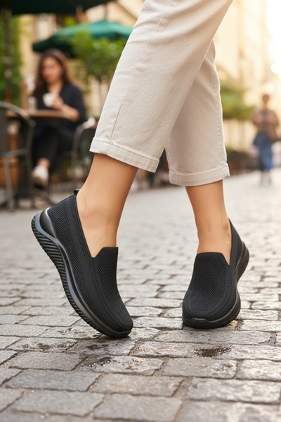 Moda fiesta Women's Black Knitwear Sneaker Daily Walking Shoes Lightweight Co...
