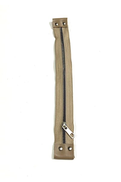 karantuhafiye Bag Zipper / Bag Zipper with Leather Detail / 30 cm / Milk Coffee