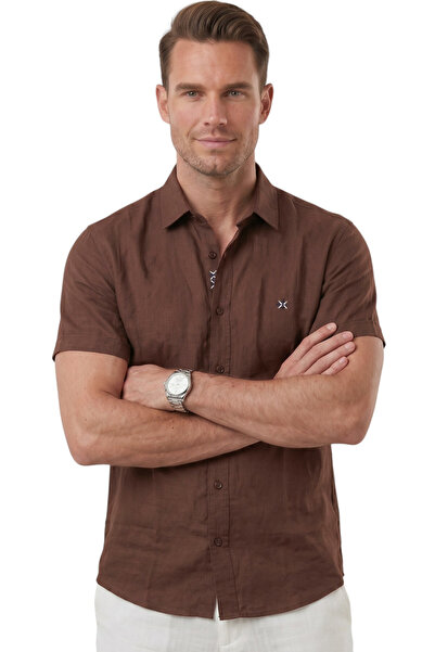 DeepSEA Coffee Flamed Linen Men's Shirt – Summer 100% Cotton Relaxed Fit 2602652