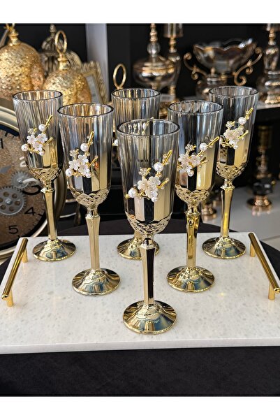 LOKMAN ZÜCCACİYE SHOWROOM 6 Pieces Titanium Gold Plated Pearl Bronze Flute Co...