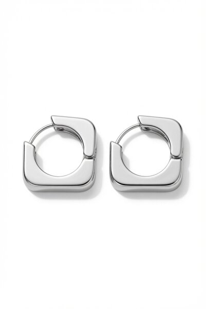 LYKOS Geometric Rectangular Shaped Silver Color Hoop Earrings - Minimalist Sq...