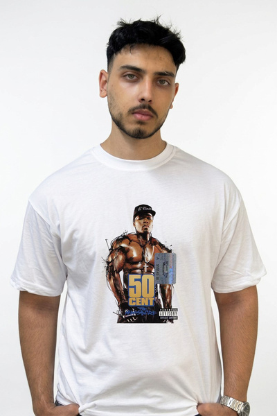 Anetos 50 Cent_53 Design Printed Oversize White T-Shirt