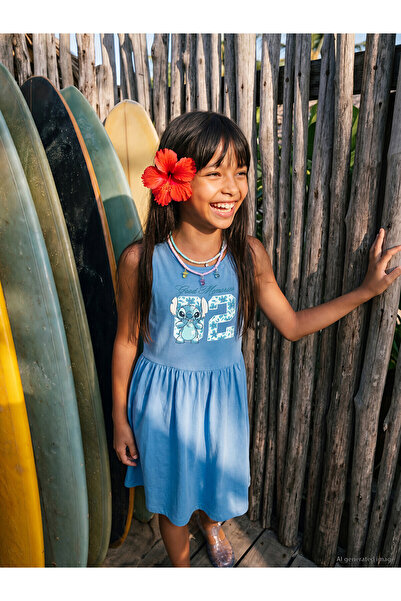 LC Waikiki Trendlucky Girl's Dress with Stitch Print and Difference in Color