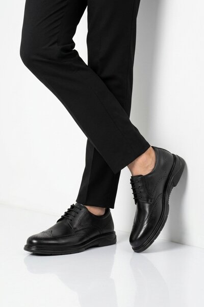 KOMCERO Black Genuine Leather Men's Casual Shoes