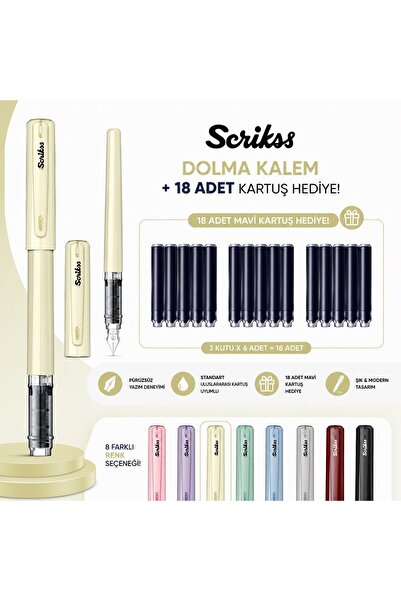 Scrikss Primeo Dolma Kalem Kiwi + 18 Adet Mavi Kartuş Hediye