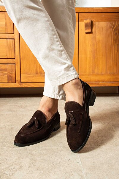 NİGHT Collection Corcik Hakiki Deri Erkek Loafer Ayakkabı – Klasik Püsküllü K...