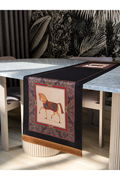 Skhome Horse-Themed Modern Decorative Printed Fringed Runner 1 Piece 40X140Cm...